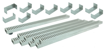 Entwässerungsrinnen Edelstahl superflach Rost Schlitzdesign SET Typ 9, System 35/80